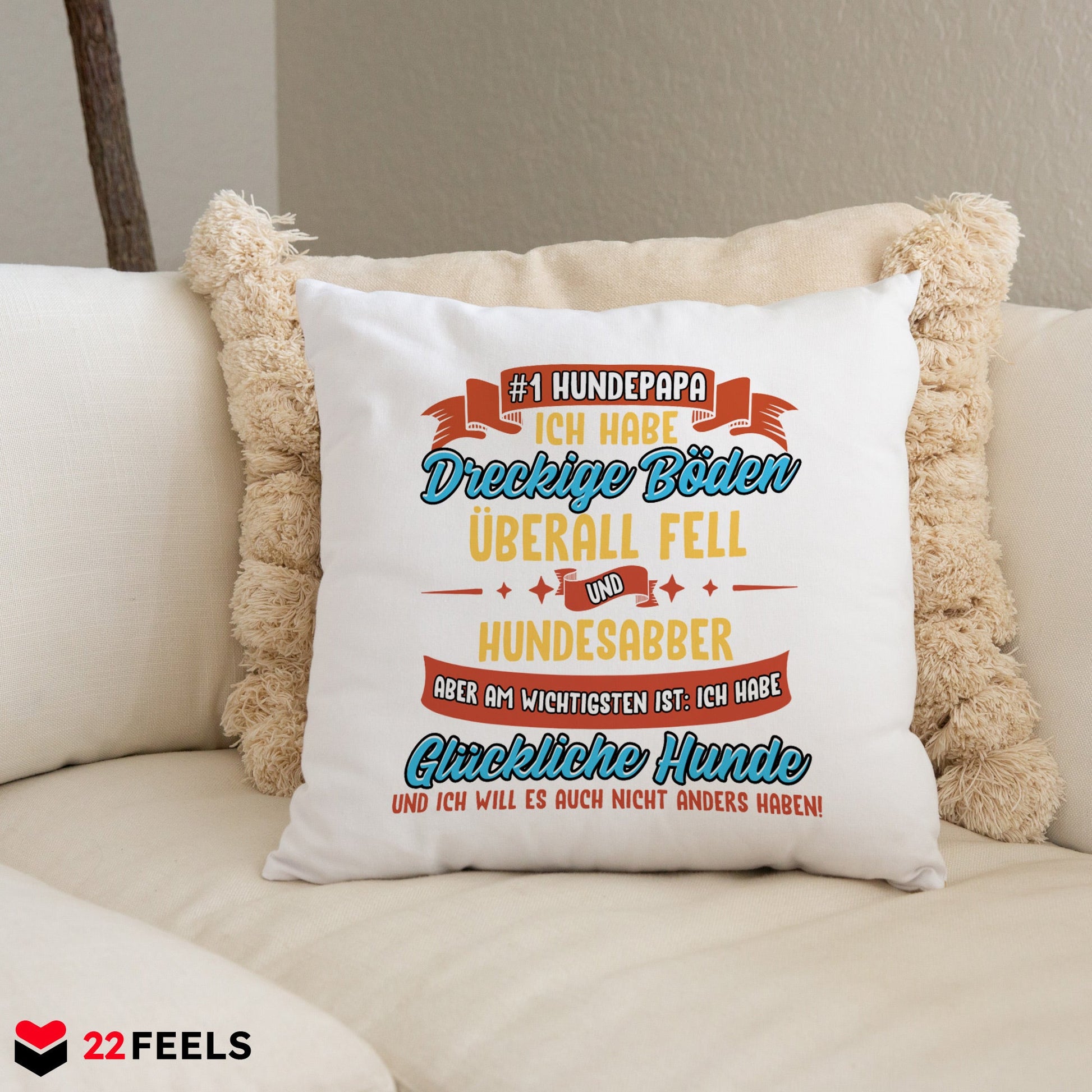 22Feels® Hundepapa Geschenk für Dog Dads und Hunde Herrchen - Kissen mit Spruch (Weiss 40x40cm)-Kissen Weiss 40x40-22Feels