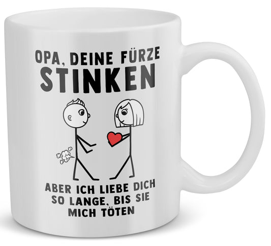 22Feels® Grossvater Geschenk von Enkelin - Spruch-Tasse ORIGINAL - Opa, Deine Fürze Stinken (Weiss, 320ml)-Weisse Tasse 320ml-22Feels
