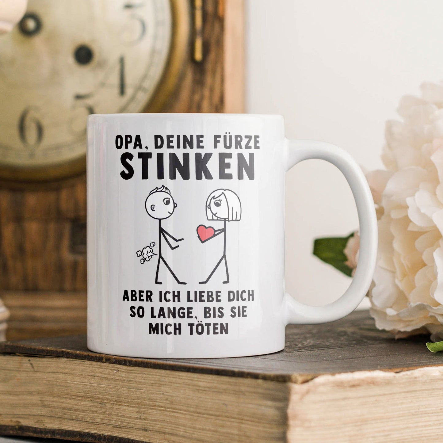 22Feels® Grossvater Geschenk von Enkelin - Spruch-Tasse ORIGINAL - Opa, Deine Fürze Stinken (Weiss, 320ml)-Weisse Tasse 320ml-22Feels