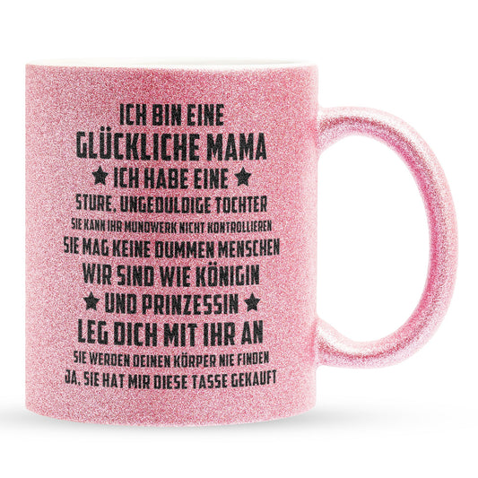 22Feels® Mama Geschenk von Tochter - Glitzertasse mit Spruch (Pink, 320ml)-Glitzertasse Pink 320ml-22Feels