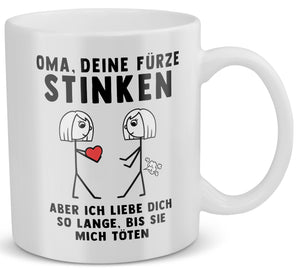 22Feels® Grossmutter Geschenk von Enkelin - Spruch-Tasse ORIGINAL - Oma, Deine Fürze Stinken (Weiss, 320ml)-Weisse Tasse 320ml-22Feels