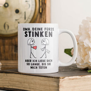 22Feels® Grossmutter Geschenk von Enkelin - Spruch-Tasse ORIGINAL - Oma, Deine Fürze Stinken (Weiss, 320ml)-Weisse Tasse 320ml-22Feels