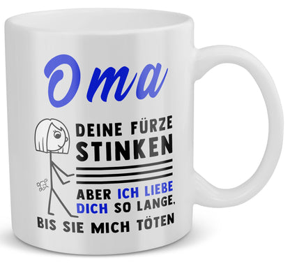 22Feels® ORIGINAL Geschenk-Tasse mit Spruch - Oma, Deine Fürze Stinken (Weiss, 320ml)-Weisse Tasse 320ml-22Feels