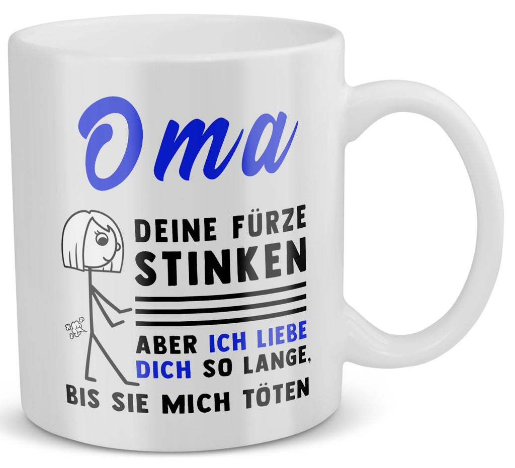 22Feels® ORIGINAL Geschenk-Tasse mit Spruch - Oma, Deine Fürze Stinken (Weiss, 320ml)-Weisse Tasse 320ml-22Feels