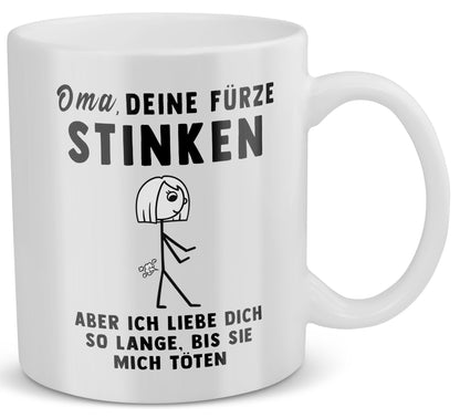 22Feels® ORIGINAL Geschenk-Tasse mit Spruch - Oma, Deine Fürze Stinken (Weiss, 320ml)-Weisse Tasse 320ml-22Feels