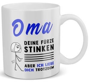 22Feels® ORIGINAL Geschenk-Tasse mit Spruch - Oma, Deine Fürze Stinken (Weiss, 320ml)-Weisse Tasse 320ml-22Feels