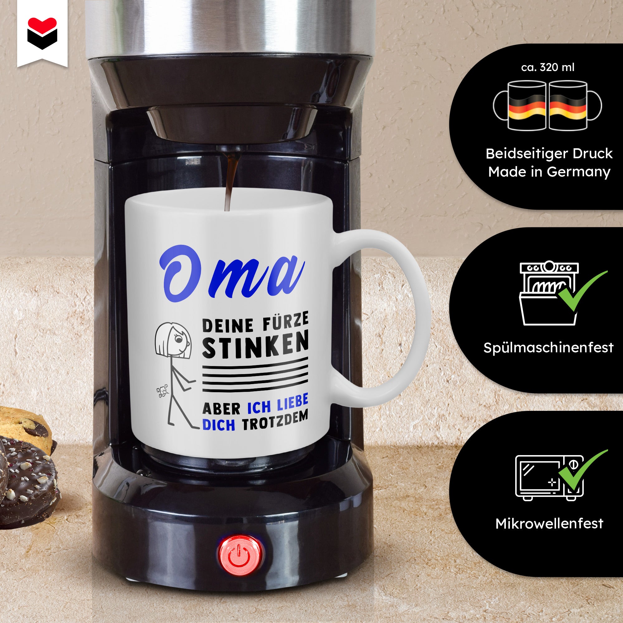 22Feels® ORIGINAL Geschenk-Tasse mit Spruch - Oma, Deine Fürze Stinken (Weiss, 320ml)-Weisse Tasse 320ml-22Feels