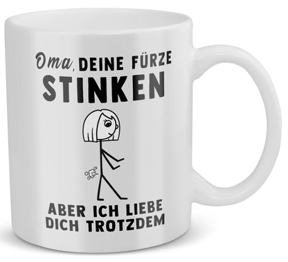 22Feels® ORIGINAL Geschenk-Tasse mit Spruch - Oma, Deine Fürze Stinken (Weiss, 320ml)-Weisse Tasse 320ml-22Feels