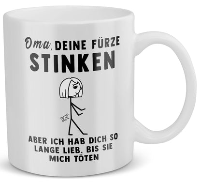 22Feels® ORIGINAL Geschenk-Tasse mit Spruch - Oma, Deine Fürze Stinken (Weiss, 320ml)-Weisse Tasse 320ml-22Feels