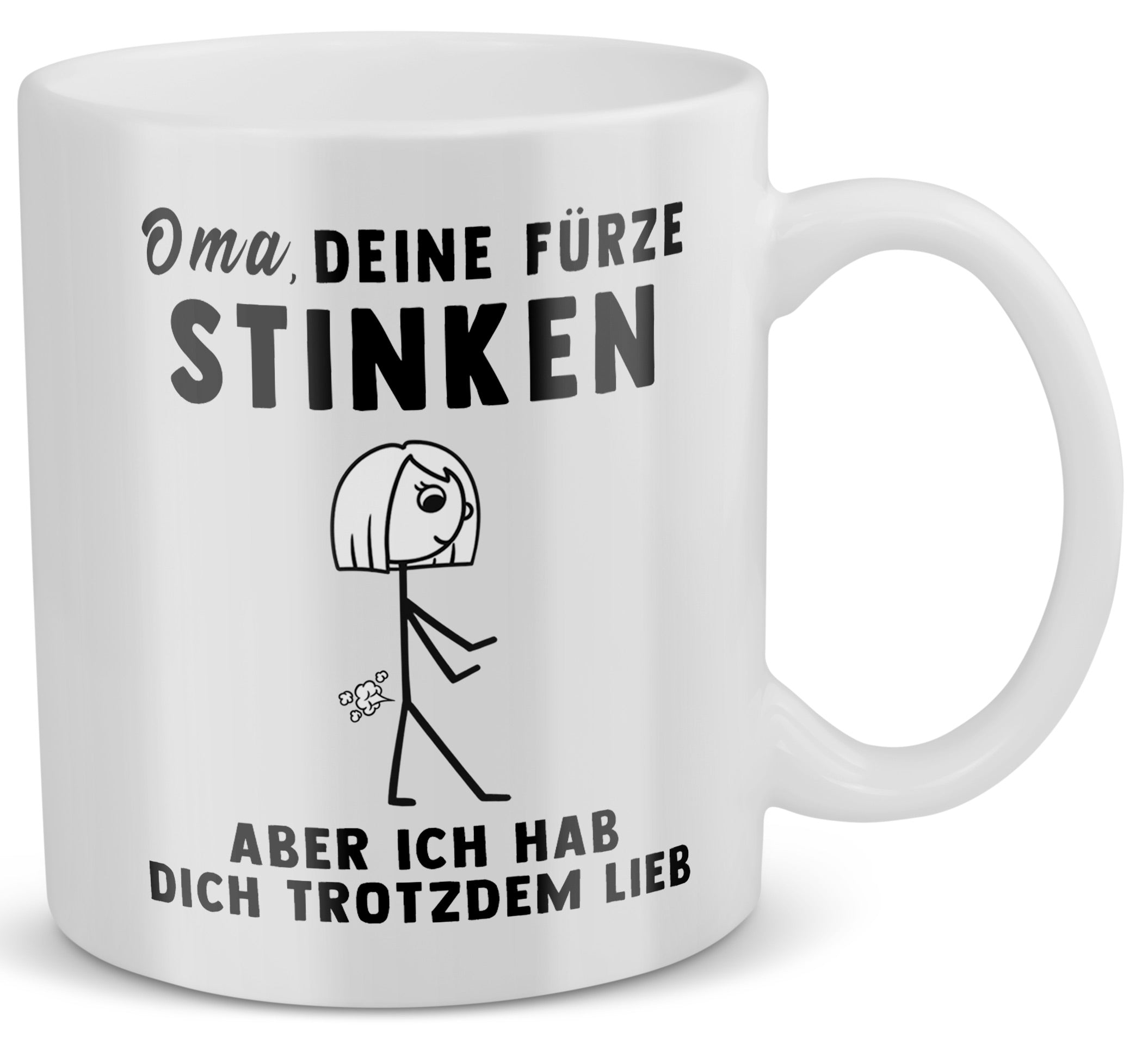 22Feels® ORIGINAL Geschenk-Tasse mit Spruch - Oma, Deine Fürze Stinken (Weiss, 320ml)-Weisse Tasse 320ml-22Feels