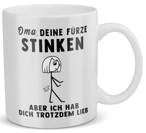 22Feels® ORIGINAL Geschenk-Tasse mit Spruch - Oma, Deine Fürze Stinken (Weiss, 320ml)-Weisse Tasse 320ml-22Feels
