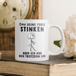 22Feels® ORIGINAL Geschenk-Tasse mit Spruch - Oma, Deine Fürze Stinken (Weiss, 320ml)-Weisse Tasse 320ml-22Feels