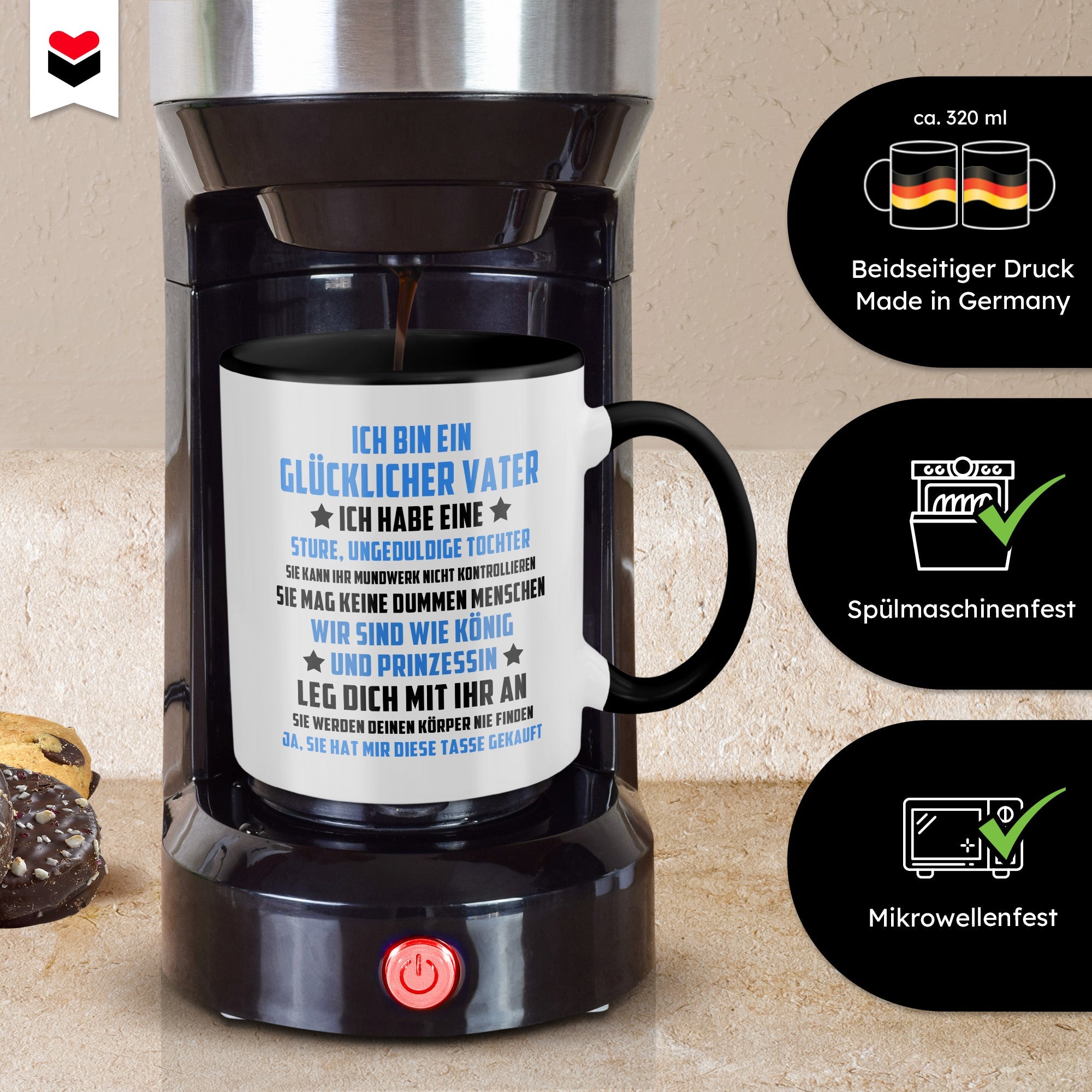 22Feels® Papa Geschenk von Tochter - Tasse mit Spruch (Weiss-Schwarz, 320ml)-TwoTone Tasse Weiss-Schwarz 320ml-22Feels