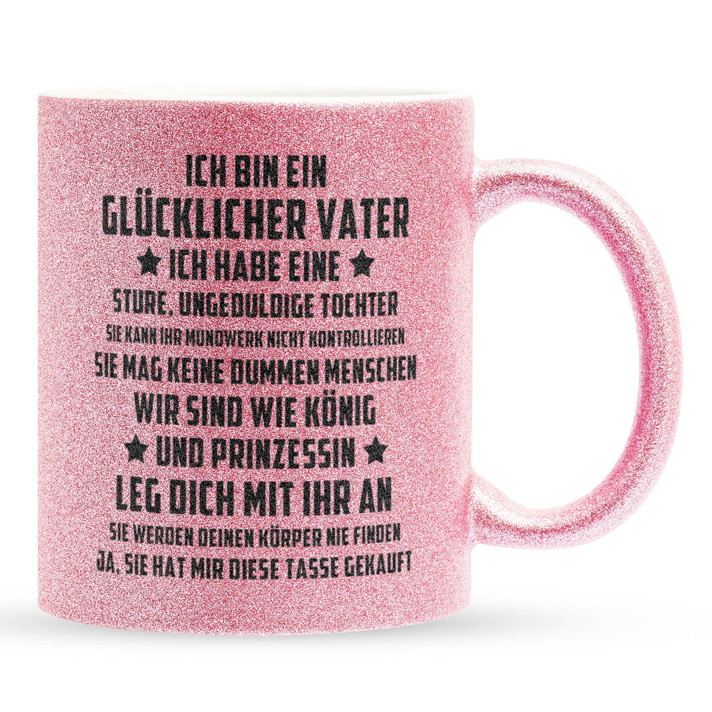 22Feels® Papa Geschenk von Tochter - Glitzertasse mit Spruch (Pink, 320ml)-Glitzertasse Pink 320ml-22Feels