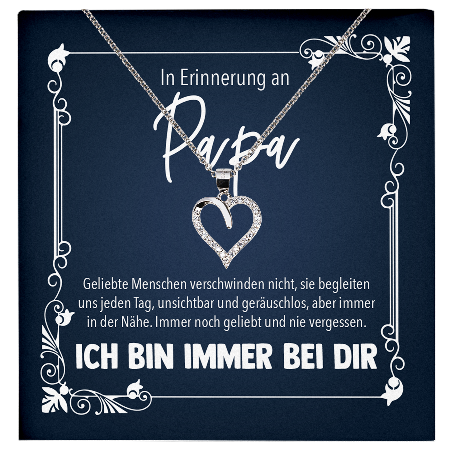 22Feels® In Erinnerung an Papa Kondolenzgeschenk - Echt Silber 925/000 Schmuckset: Herz Halskette mit Botschaftskarte-Schmuck mit Botschaftskarte - Herz21-22Feels