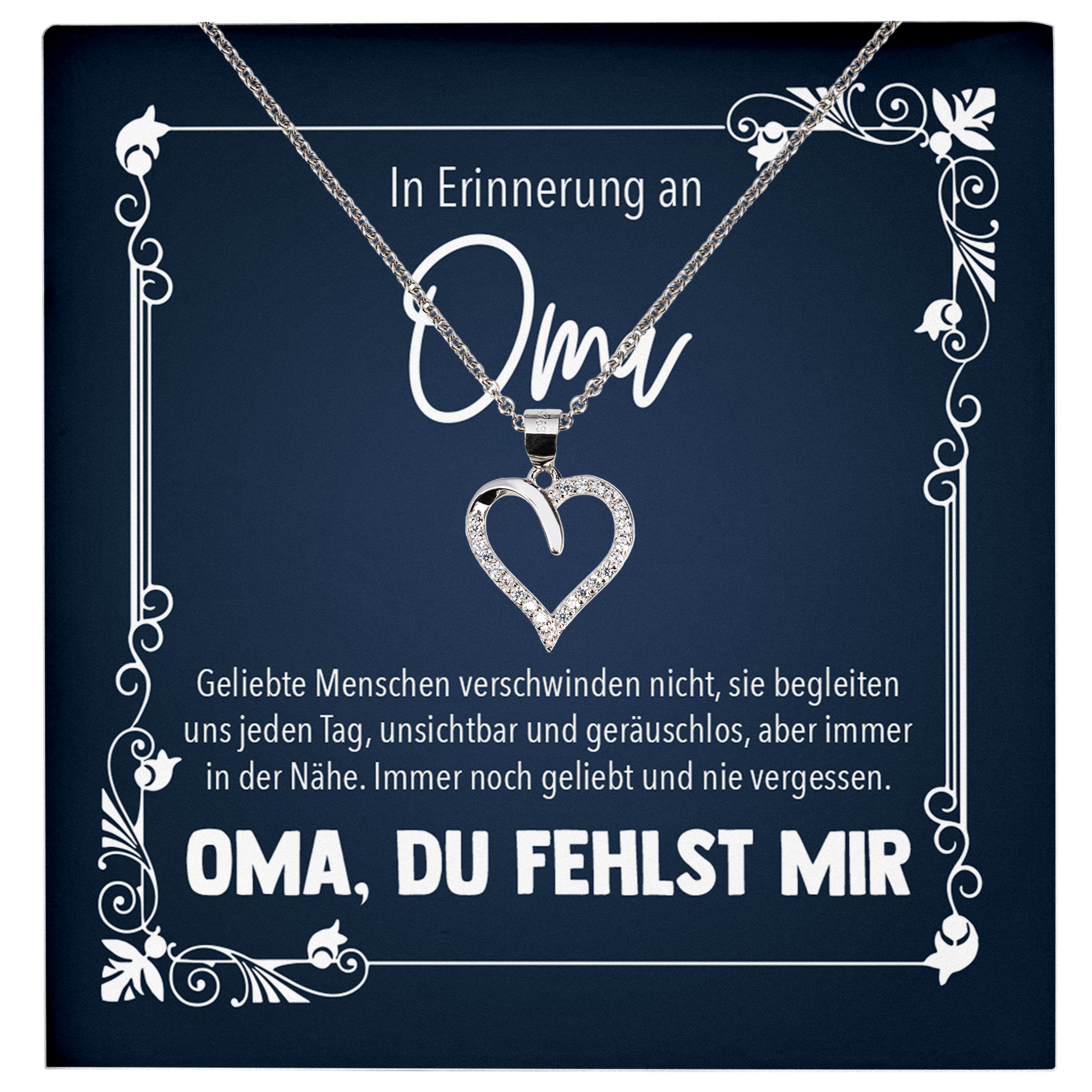 22Feels® In Erinnerung an Oma Kondolenzgeschenk - Echt Silber 925/000 Schmuckset: Herz Halskette mit Botschaftskarte-Schmuck mit Botschaftskarte - Herz21-22Feels