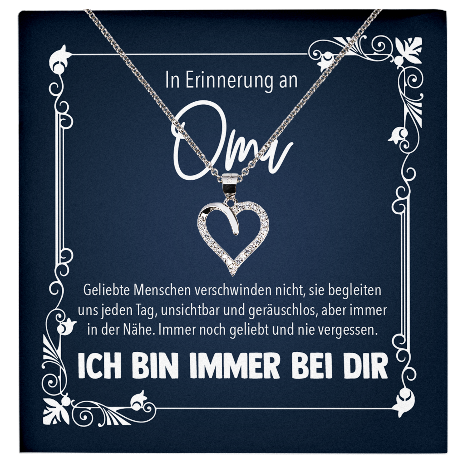22Feels® In Erinnerung an Oma Kondolenzgeschenk - Echt Silber 925/000 Schmuckset: Herz Halskette mit Botschaftskarte-Schmuck mit Botschaftskarte - Herz21-22Feels
