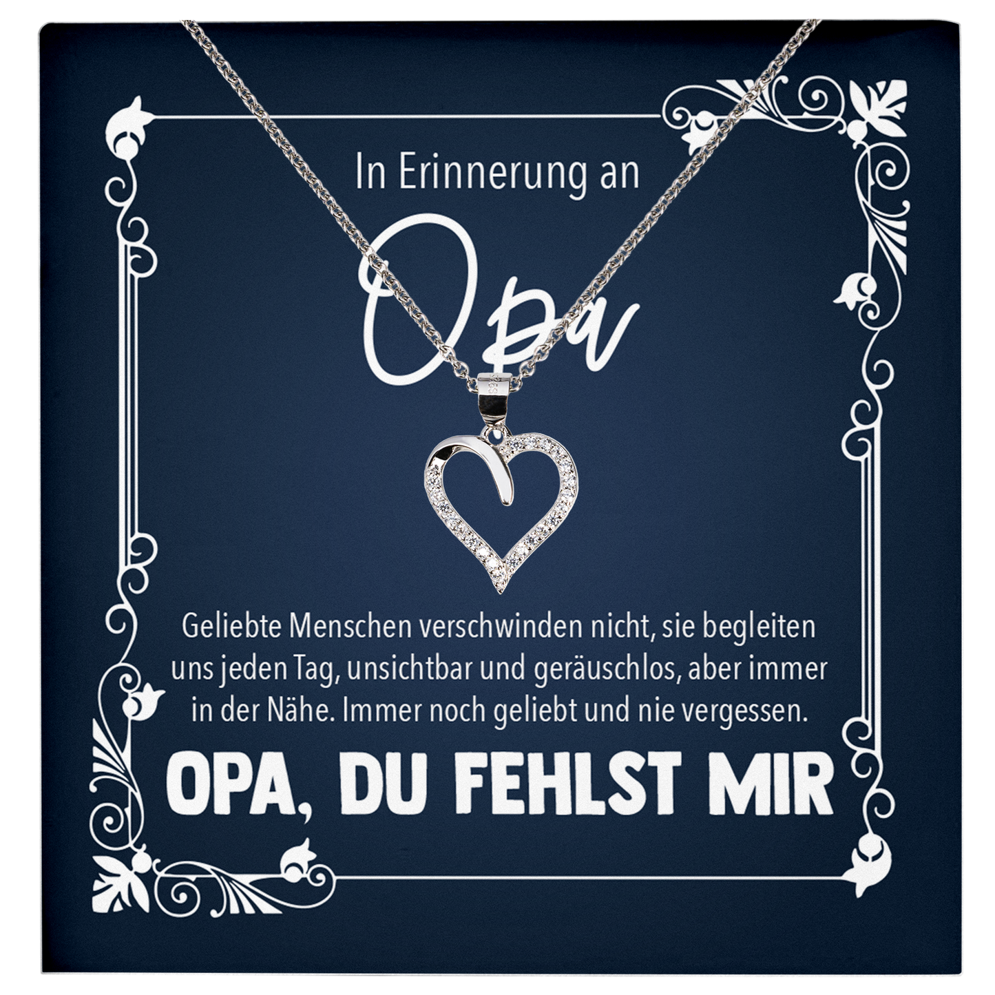 22Feels® In Erinnerung an Opa Kondolenzgeschenk - Echt Silber 925/000 Schmuckset: Herz Halskette mit Botschaftskarte-Schmuck mit Botschaftskarte - Herz21-22Feels