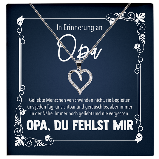 22Feels® In Erinnerung an Opa Kondolenzgeschenk - Echt Silber 925/000 Schmuckset: Herz Halskette mit Botschaftskarte-Schmuck mit Botschaftskarte - Herz21-22Feels