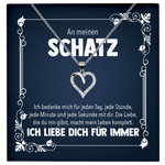 22Feels® Schatz Romantisches Geschenk für Frauen zum Jahrestag, Valentinstag, Hochzeitstag und co. - Echt Silber 925/000 Schmuckset: Herz Halskette mit Botschaftskarte-Schmuck mit Botschaftskarte - Herz21-22Feels