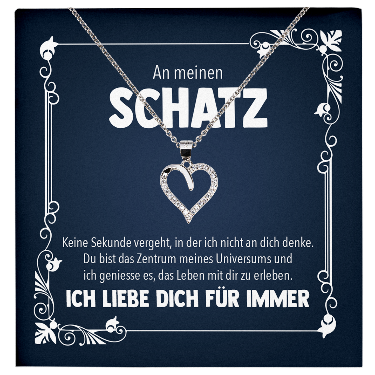 22Feels® Schatz Romantisches Geschenk für Frauen zum Jahrestag, Valentinstag, Hochzeitstag und co. - Echt Silber 925/000 Schmuckset: Herz Halskette mit Botschaftskarte-Schmuck mit Botschaftskarte - Herz21-22Feels
