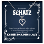 22Feels® Schatz Romantisches Geschenk für Frauen zum Jahrestag, Valentinstag, Hochzeitstag und co. - Echt Silber 925/000 Schmuckset: Herz Halskette mit Botschaftskarte-Schmuck mit Botschaftskarte - Herz21-22Feels