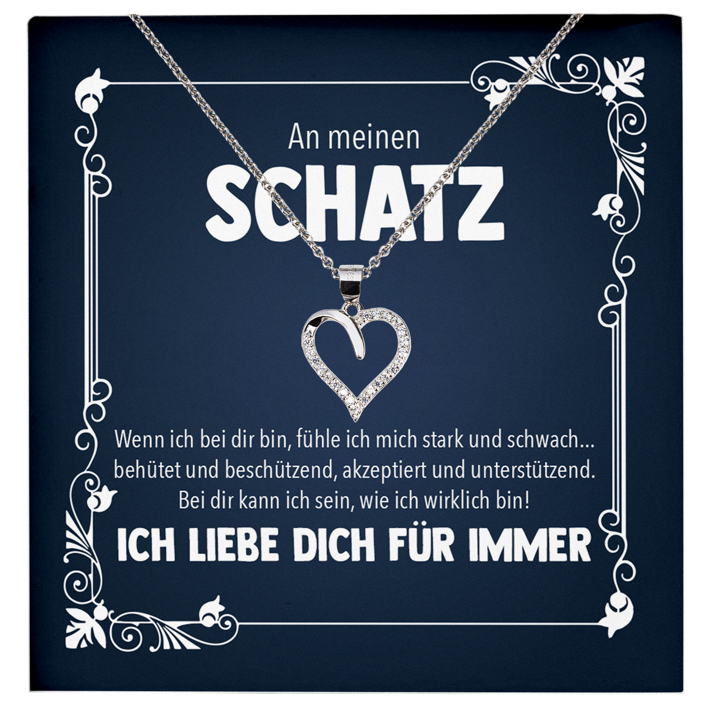 22Feels® Romantisches Geschenk für Frauen zum Hochzeistag, Jahrestag, Valentinstag und co. - Echt Silber 925/000 Schmuckset: Herz Halskette mit Botschaftskarte-Schmuck mit Botschaftskarte - Herz21-22Feels