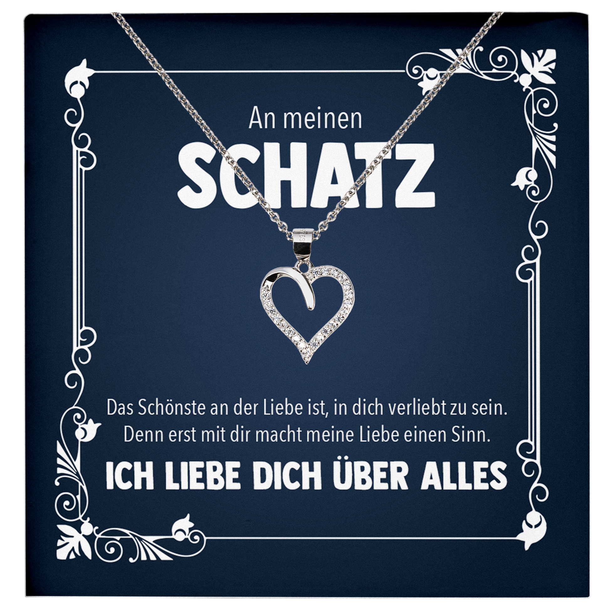 22Feels® Schatz Romantisches Geschenk für Frauen zum Jahrestag, Valentinstag, Hochzeitstag und co. - Echt Silber 925/000 Schmuckset: Herz Halskette mit Botschaftskarte-Schmuck mit Botschaftskarte - Herz21-22Feels