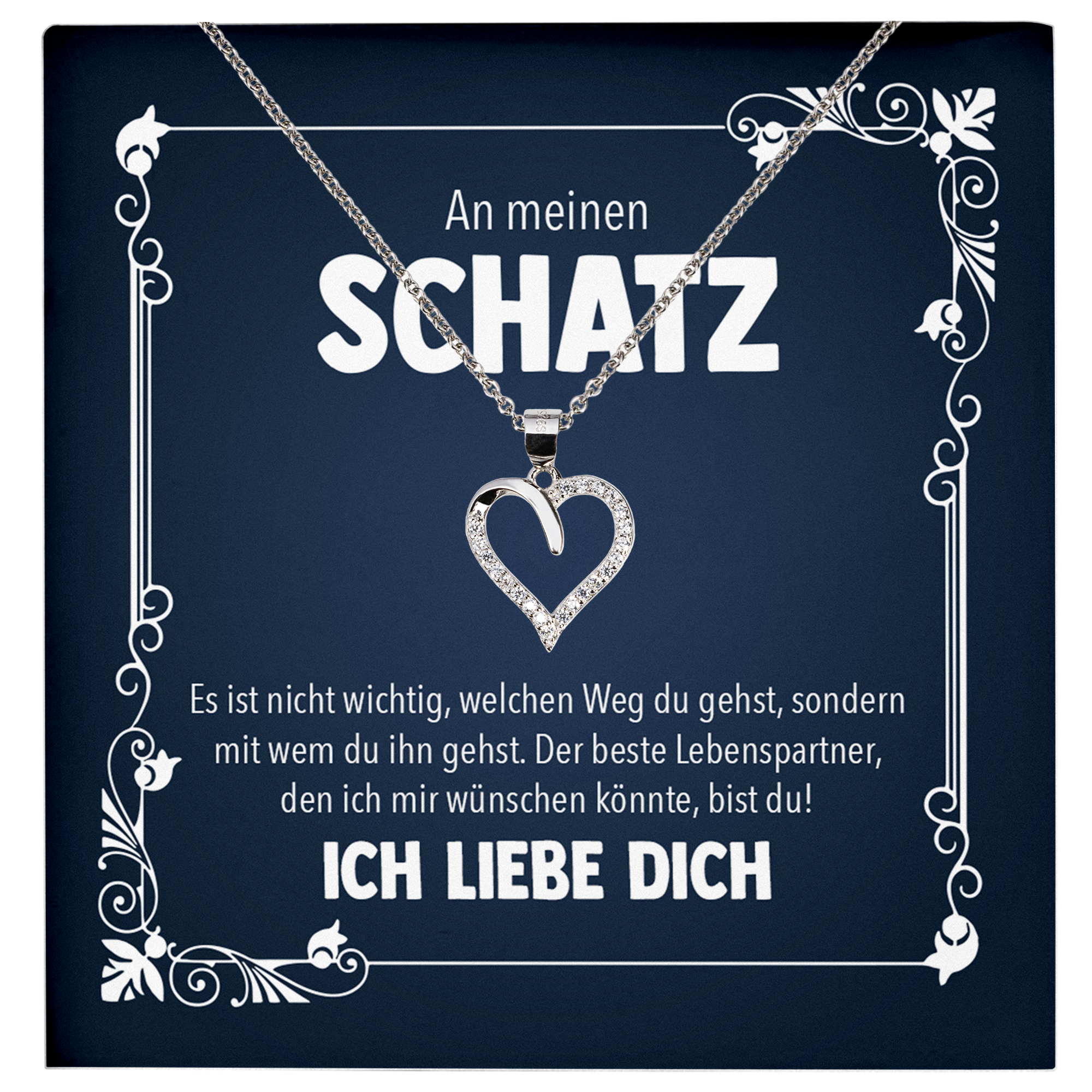 22Feels® Schatz Romantisches Geschenk für Frauen zum Jahrestag, Valentinstag, Hochzeitstag und co. - Echt Silber 925/000 Schmuckset: Herz Halskette mit Botschaftskarte-Schmuck mit Botschaftskarte - Herz21-22Feels