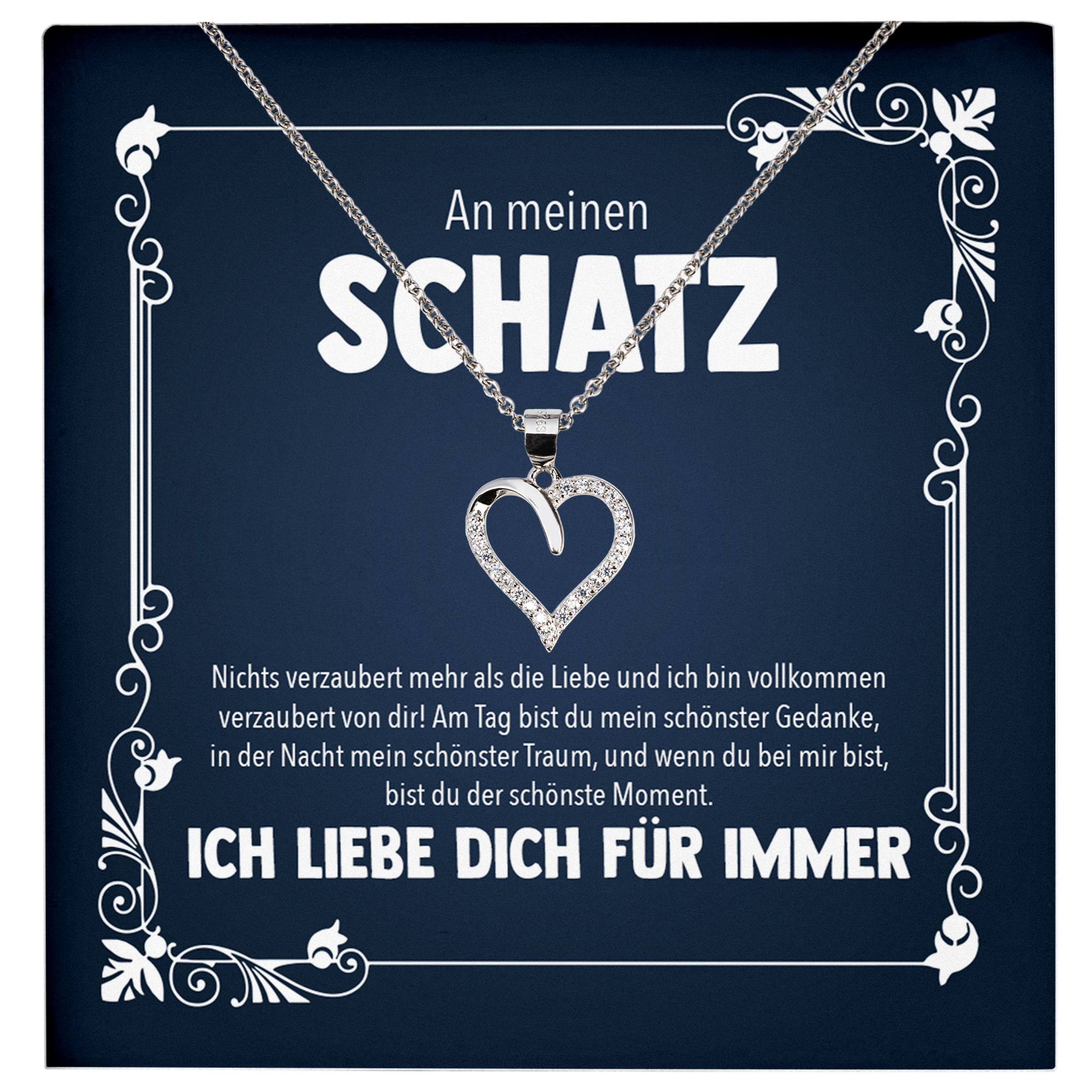 22Feels® Romantisches Geschenk für Frauen zum Hochzeistag, Jahrestag, Valentinstag und co. - Echt Silber 925/000 Schmuckset: Herz Halskette mit Botschaftskarte-Schmuck mit Botschaftskarte - Herz21-22Feels