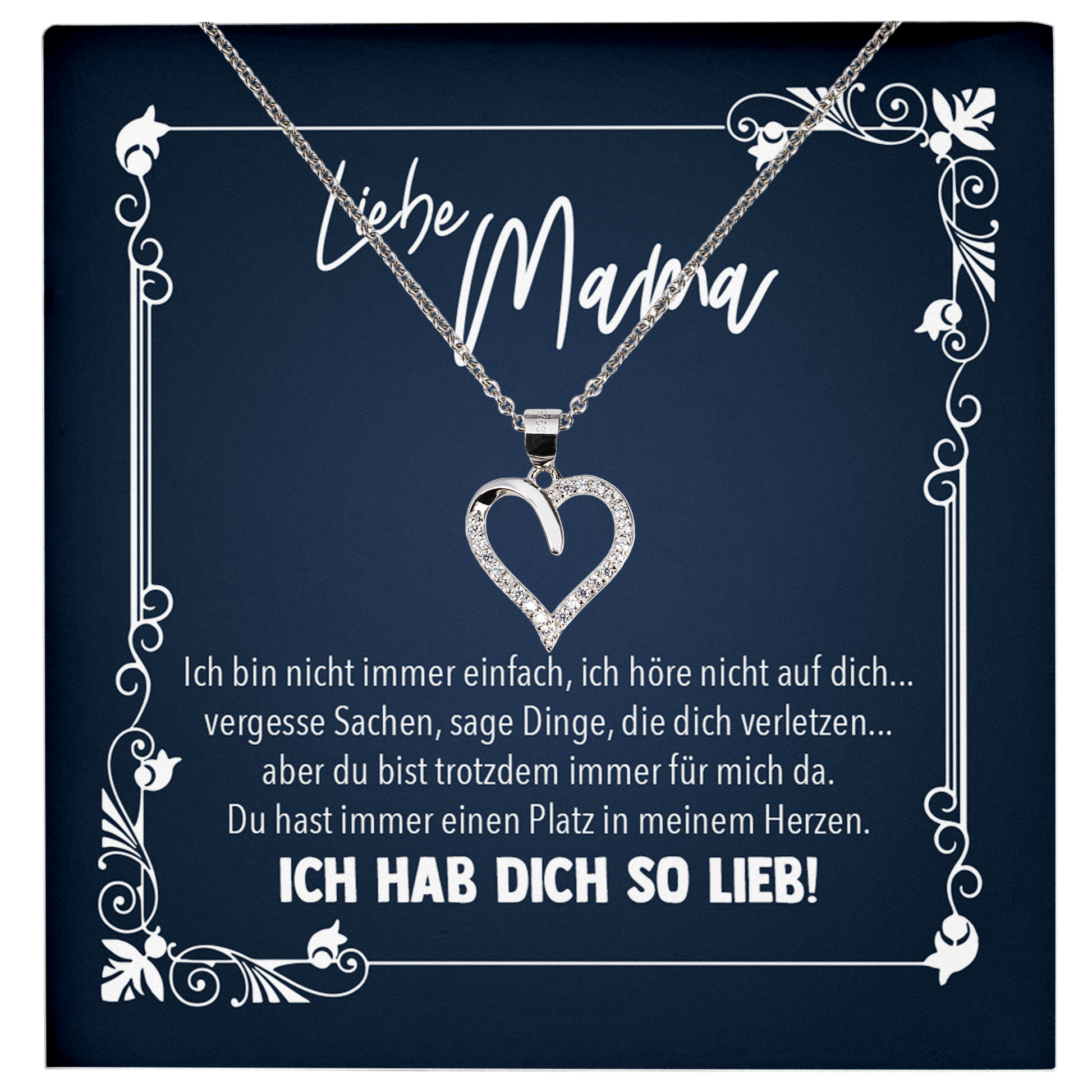 22Feels® Liebe Mama Geschenk zum Muttertag, Geburtstag und co. - Echt Silber 925/000 Schmuckset: Herz Halskette mit Botschaftskarte-Schmuck mit Botschaftskarte - Herz21-22Feels