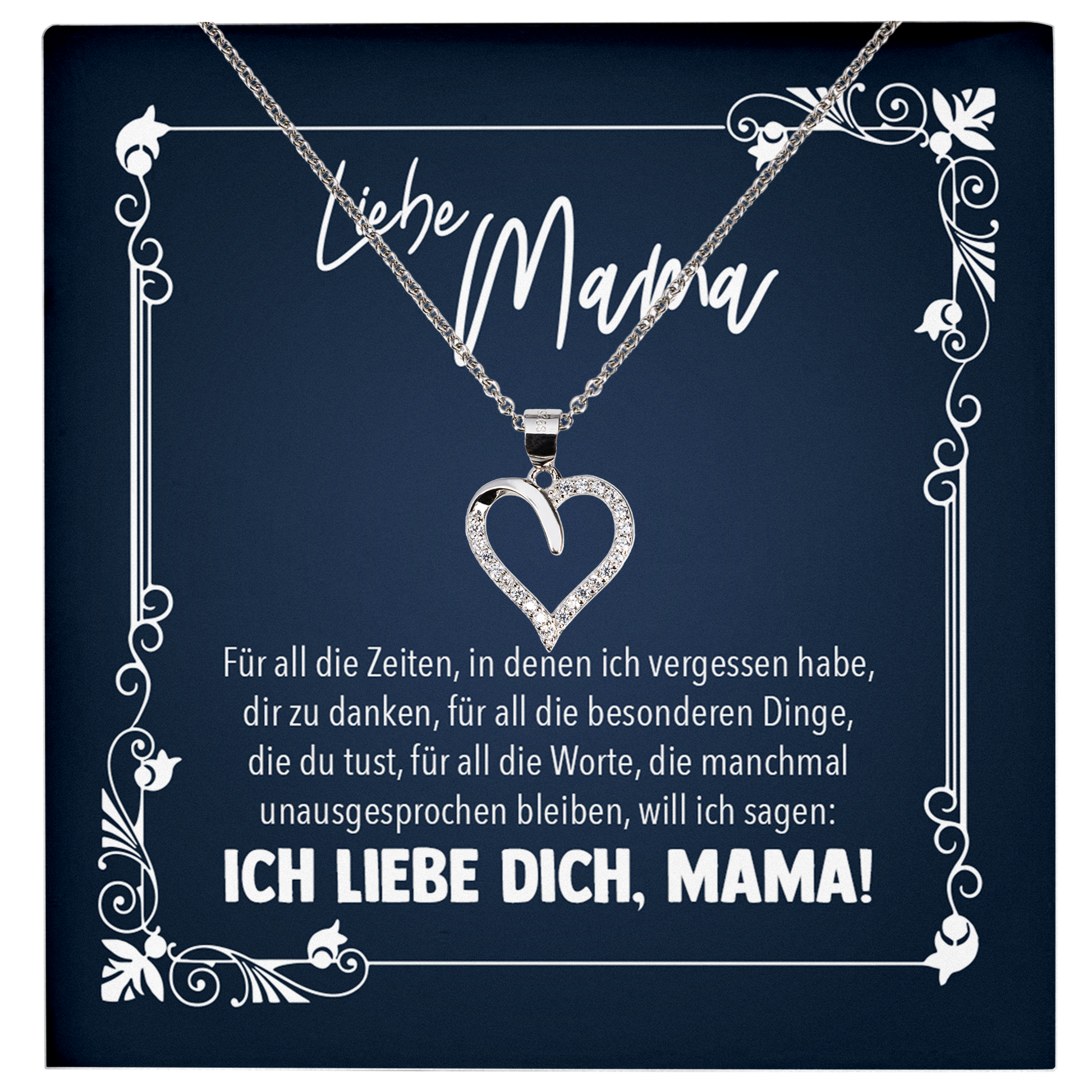 22Feels® Mama Geschenk zum Muttertag, Geburtstag und co. - Echt Silber 925/000 Schmuckset: Herz Halskette mit Botschaftskarte-Schmuck mit Botschaftskarte - Herz21-22Feels