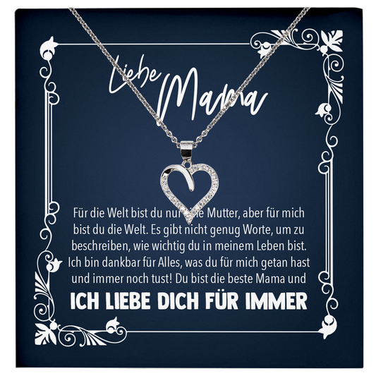 22Feels® Liebe Mama Geschenk zum Muttertag, Geburtstag und co. - Echt Silber 925/000 Schmuckset: Herz Halskette mit Botschaftskarte-Schmuck mit Botschaftskarte - Herz21-22Feels