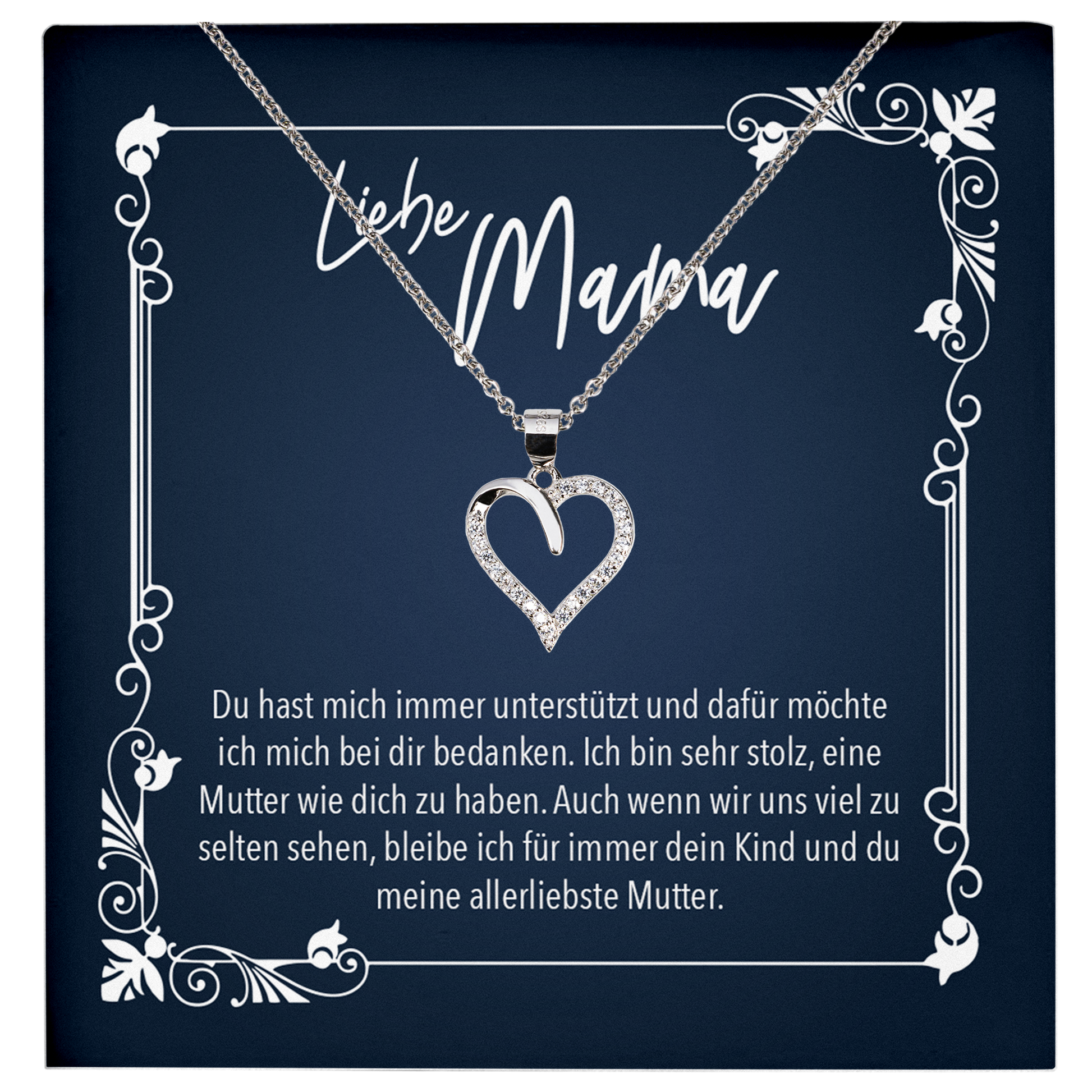 22Feels® Liebe Mama Geschenk zum Muttertag, Geburtstag und co. - Echt Silber 925/000 Schmuckset: Herz Halskette mit Botschaftskarte-Schmuck mit Botschaftskarte - Herz21-22Feels