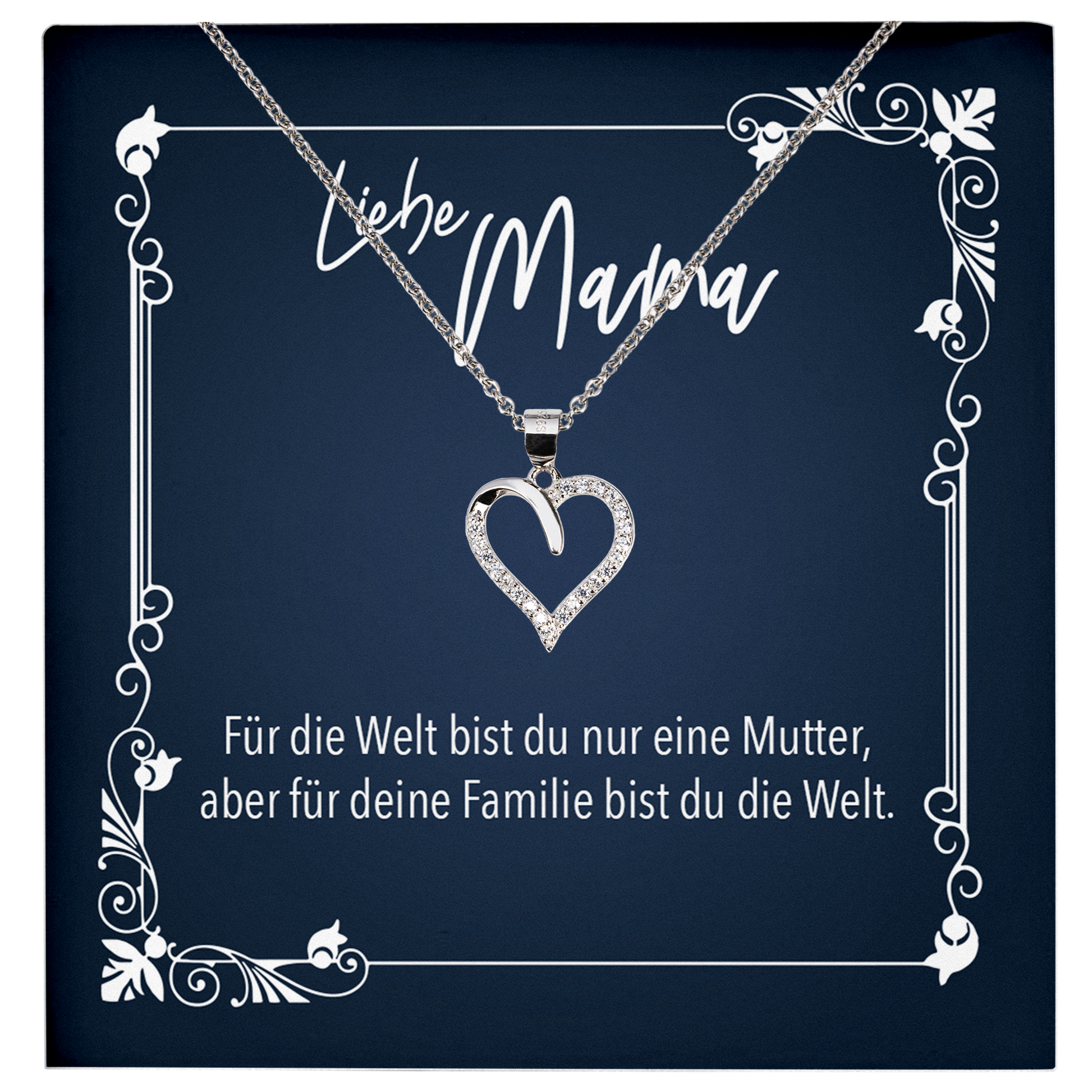 22Feels® Mama Geschenk zum Muttertag, Geburtstag und co. - Echt Silber 925/000 Schmuckset: Herz Halskette mit Botschaftskarte-Schmuck mit Botschaftskarte - Herz21-22Feels