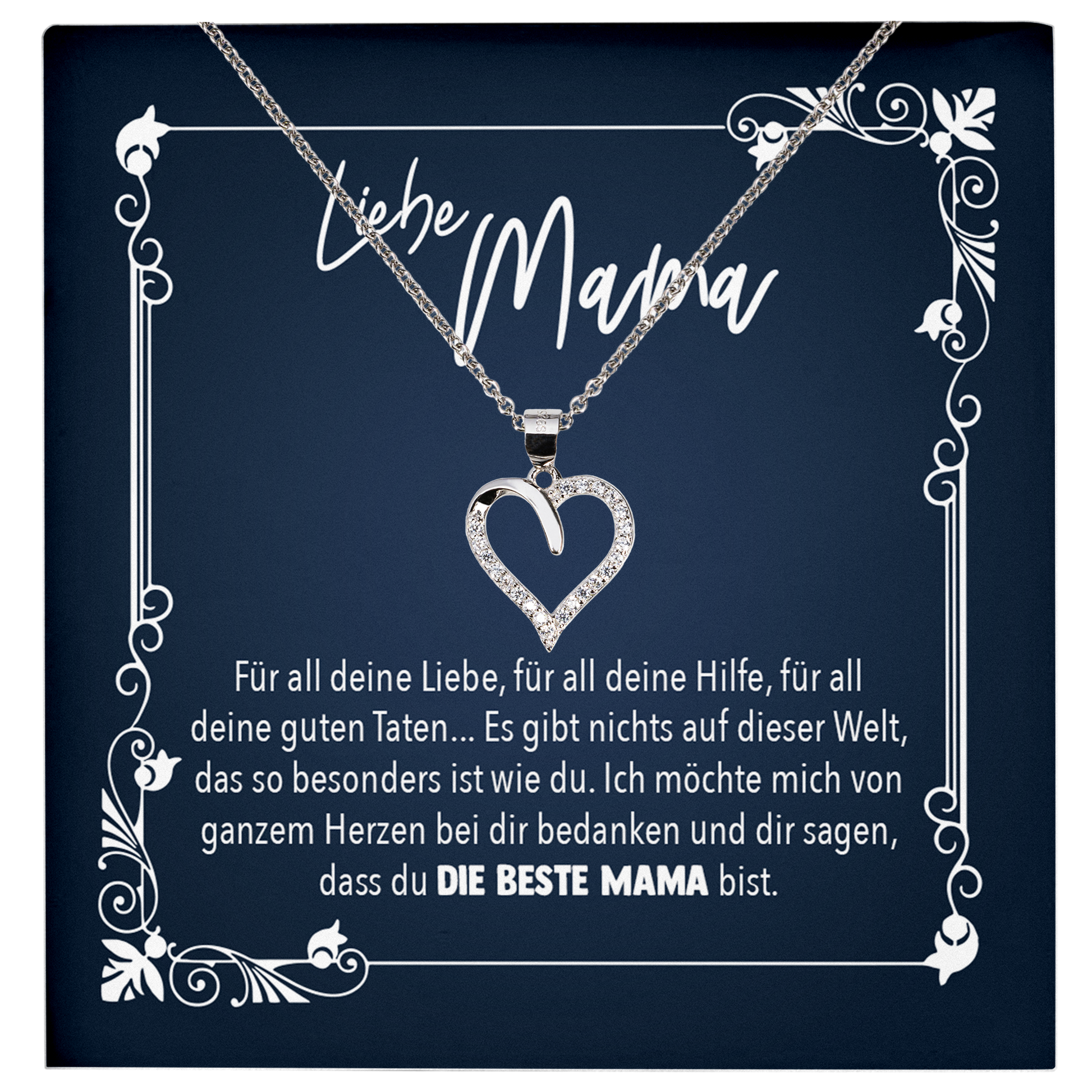 22Feels® Liebe Mama Geschenk zum Muttertag, Geburtstag und co. - Echt Silber 925/000 Schmuckset: Herz Halskette mit Botschaftskarte-Schmuck mit Botschaftskarte - Herz21-22Feels