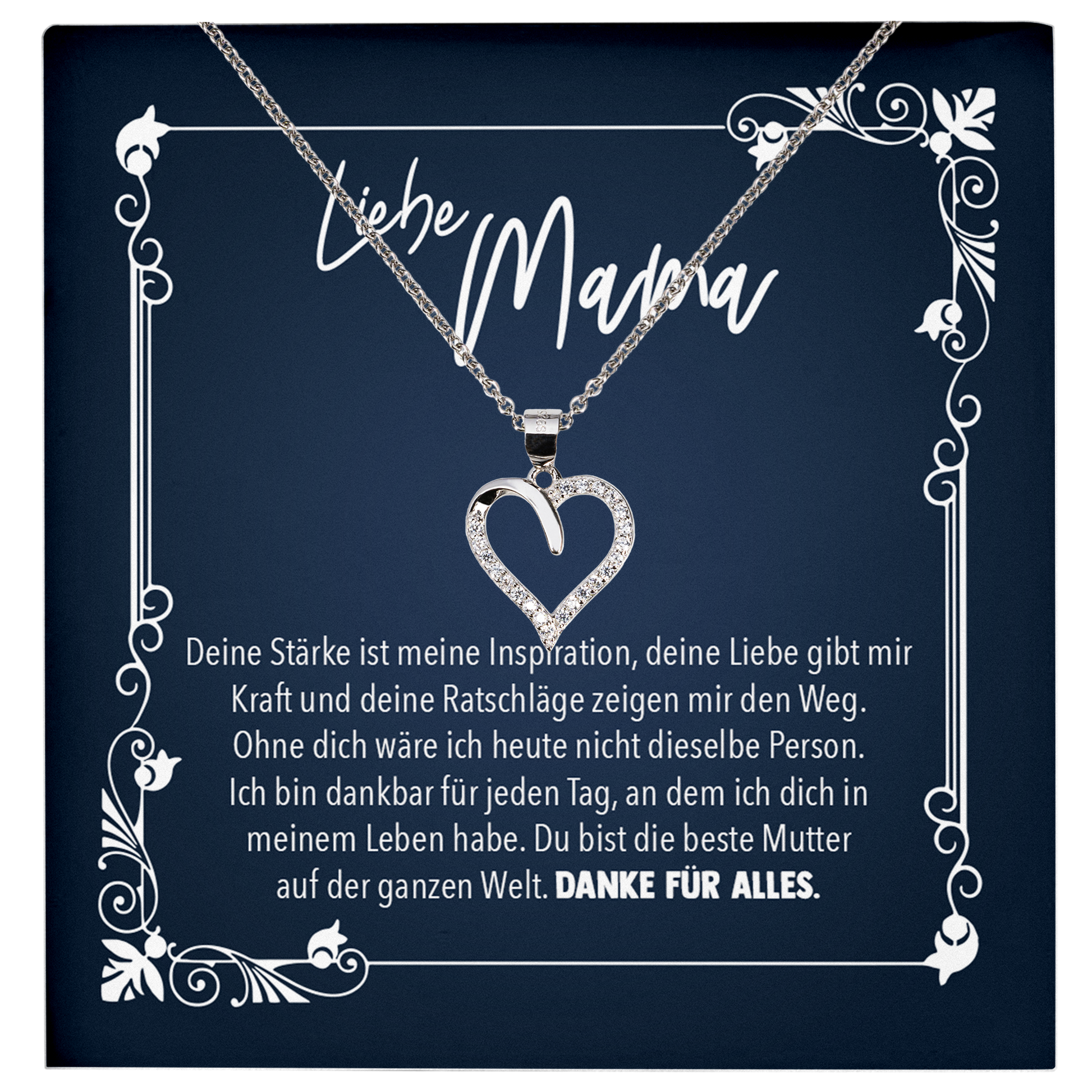 22Feels® Mama Geschenk zum Muttertag, Geburtstag und co. - Echt Silber 925/000 Schmuckset: Herz Halskette mit Botschaftskarte-Schmuck mit Botschaftskarte - Herz21-22Feels