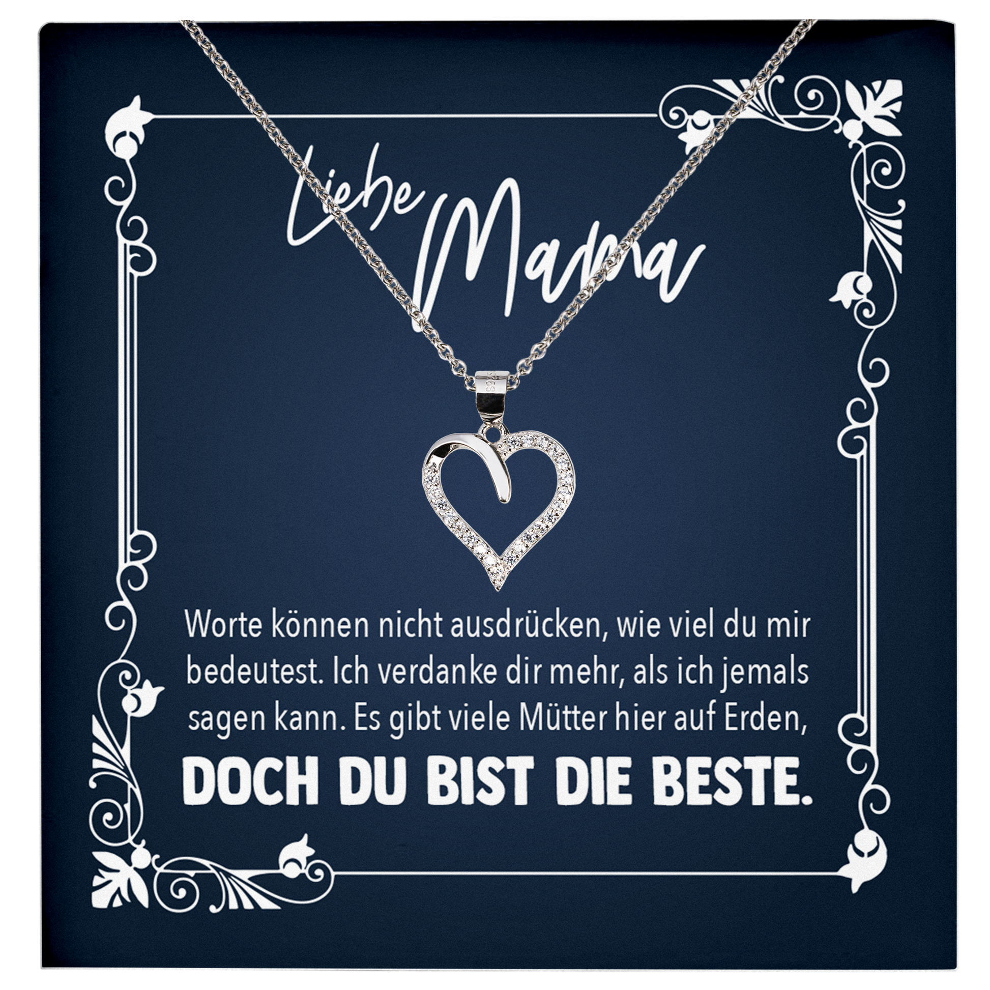 22Feels® Liebe Mama Geschenk zum Muttertag, Geburtstag und co. - Echt Silber 925/000 Schmuckset: Herz Halskette mit Botschaftskarte-Schmuck mit Botschaftskarte - Herz21-22Feels
