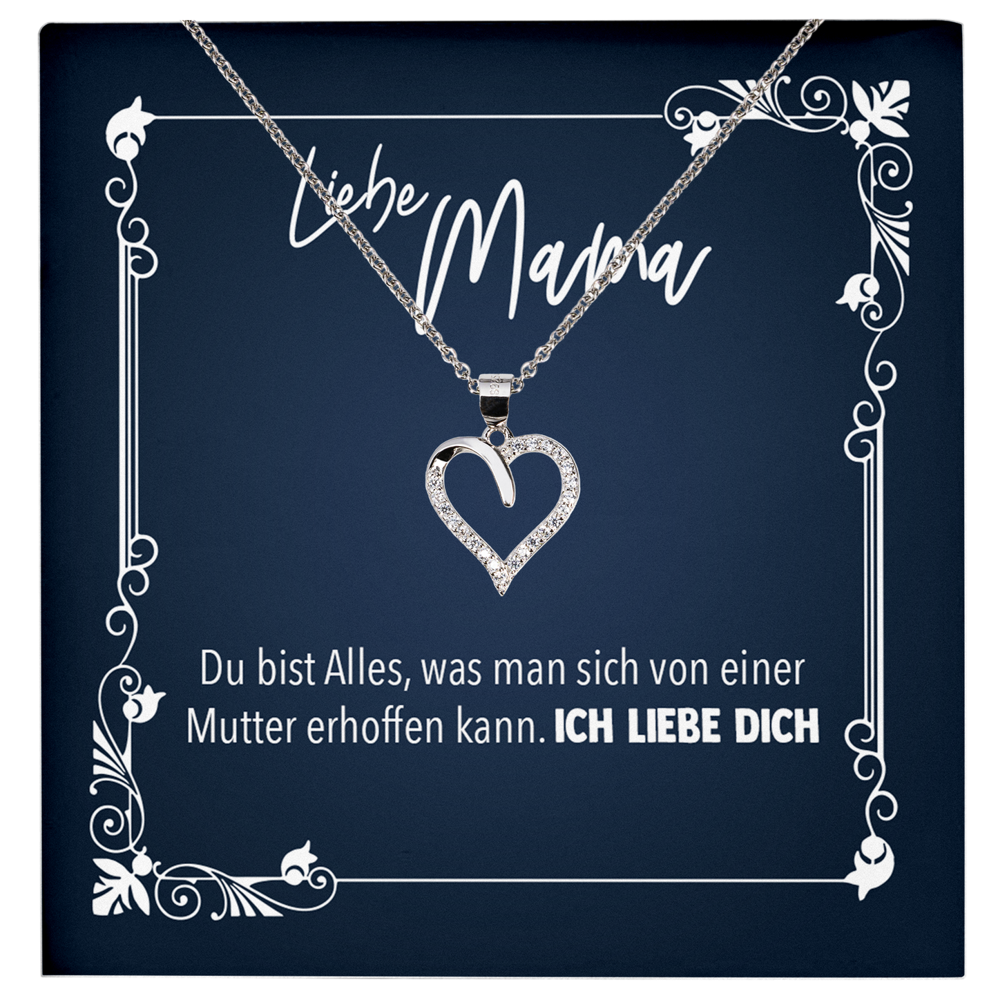 22Feels® Mama Geschenk zum Muttertag, Geburtstag und co. - Echt Silber 925/000 Schmuckset: Herz Halskette mit Botschaftskarte-Schmuck mit Botschaftskarte - Herz21-22Feels