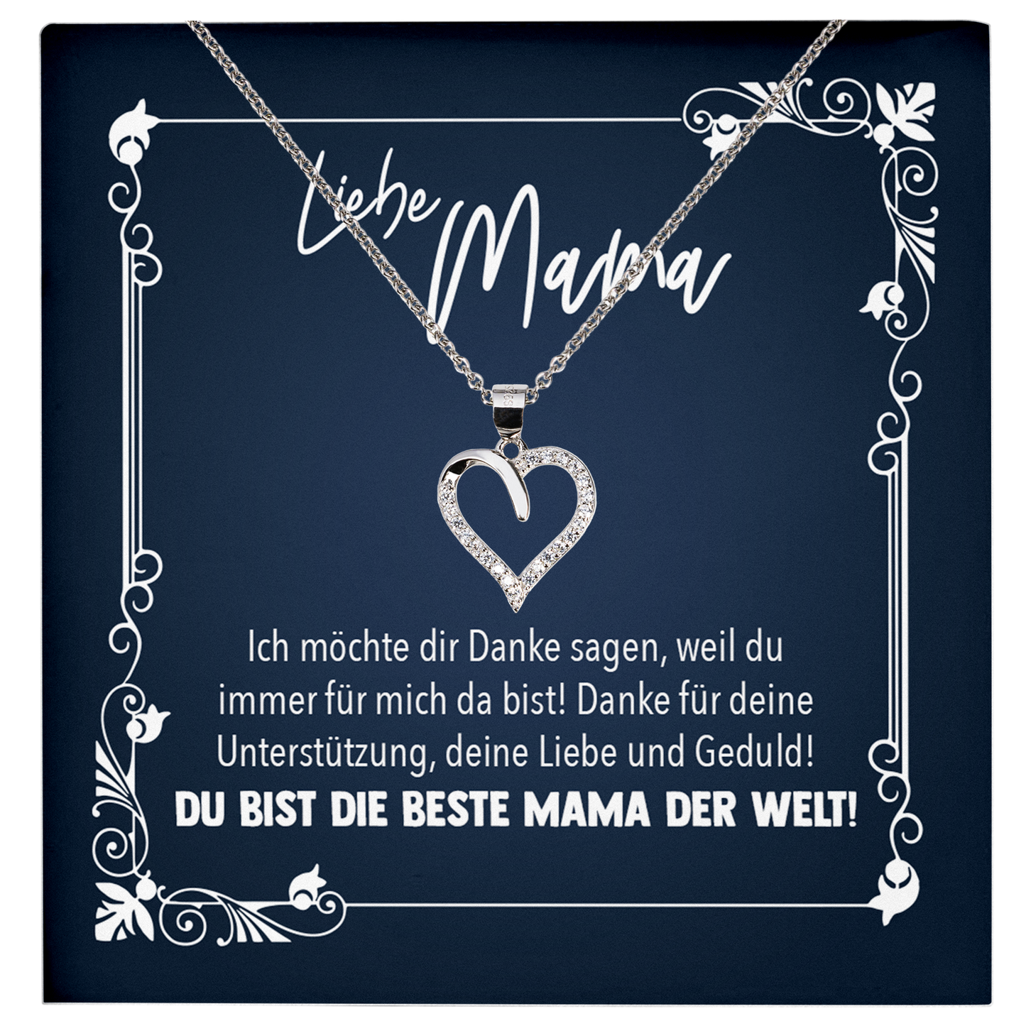 22Feels® Liebe Mama Geschenk zum Muttertag, Geburtstag und co. - Echt Silber 925/000 Schmuckset: Herz Halskette mit Botschaftskarte-Schmuck mit Botschaftskarte - Herz21-22Feels