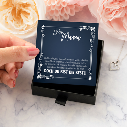 22Feels® Mama Geschenk zum Muttertag, Geburtstag und co. - Echt Silber 925/000 Schmuckset: Herz Halskette mit Botschaftskarte-Schmuck mit Botschaftskarte - Herz21-22Feels