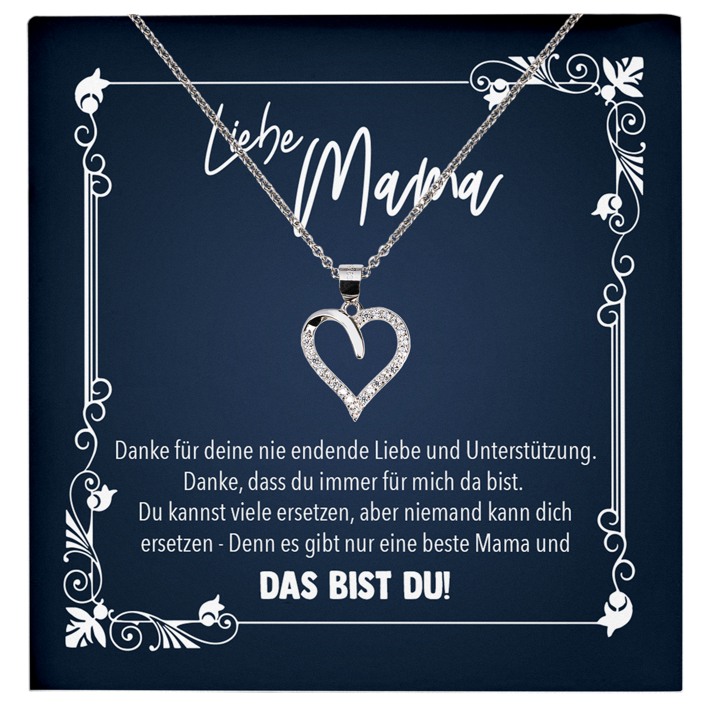 22Feels® Liebe Mama Geschenk zum Muttertag, Geburtstag und co. - Echt Silber 925/000 Schmuckset: Herz Halskette mit Botschaftskarte-Schmuck mit Botschaftskarte - Herz21-22Feels