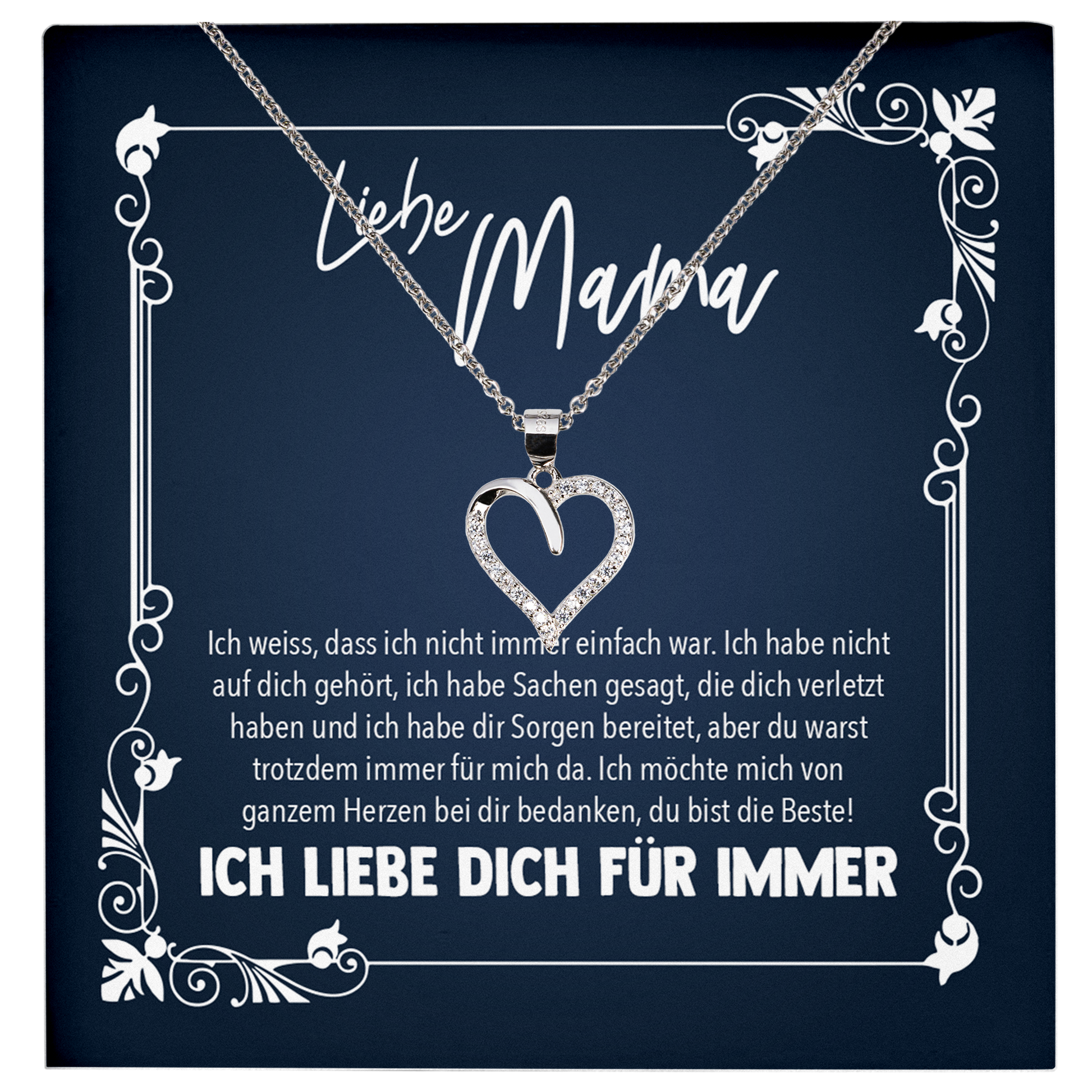 22Feels® Liebe Mama Geschenk zum Muttertag, Geburtstag und co. - Echt Silber 925/000 Schmuckset: Herz Halskette mit Botschaftskarte-Schmuck mit Botschaftskarte - Herz21-22Feels