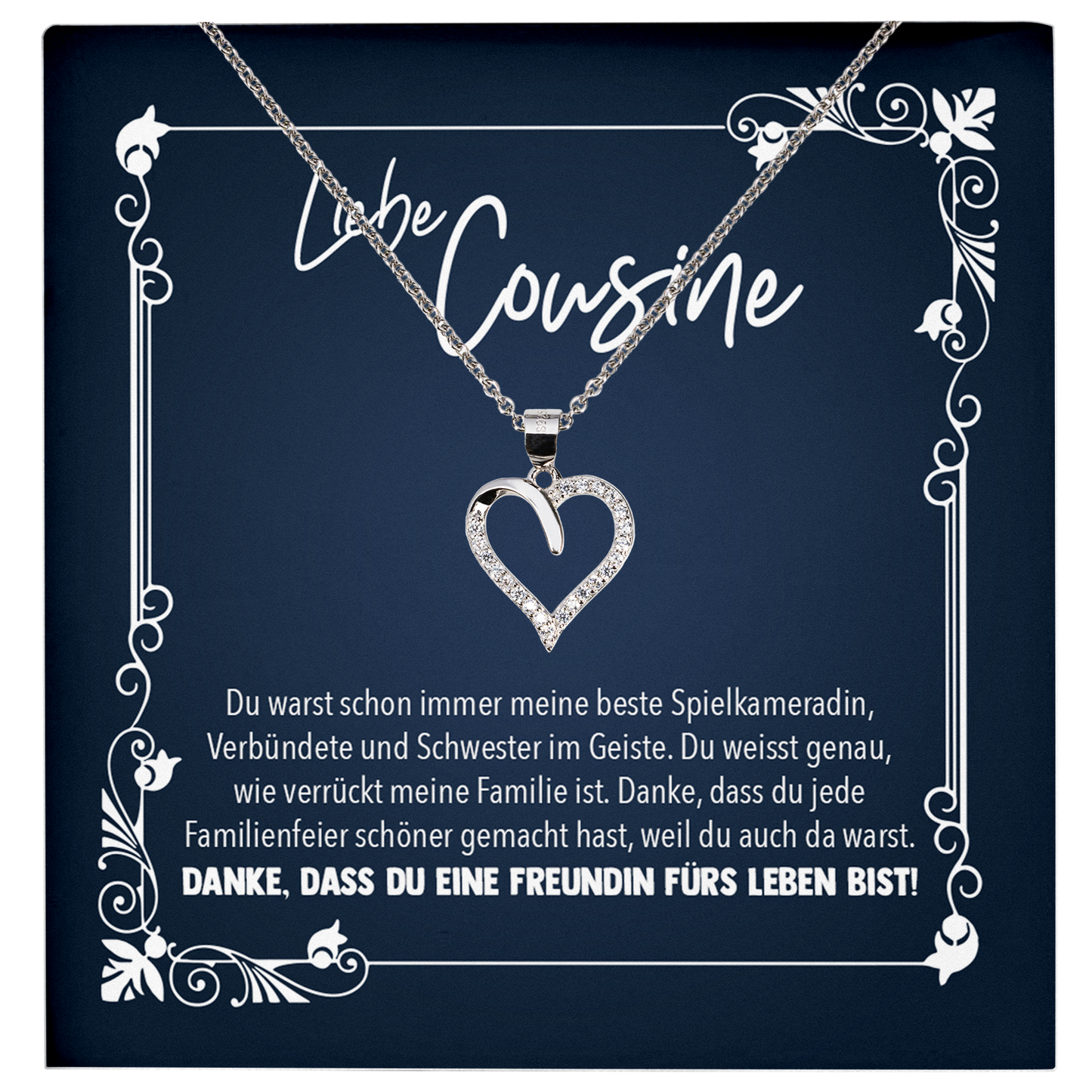 22Feels® Cousine Geschenk - Echt Silber 925/000 Schmuckset: Herz Halskette mit Botschaftskarte-Schmuck mit Botschaftskarte - Herz21-22Feels