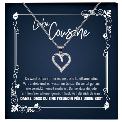 22Feels® Cousine Geschenk - Echt Silber 925/000 Schmuckset: Herz Halskette mit Botschaftskarte-Schmuck mit Botschaftskarte - Herz21-22Feels