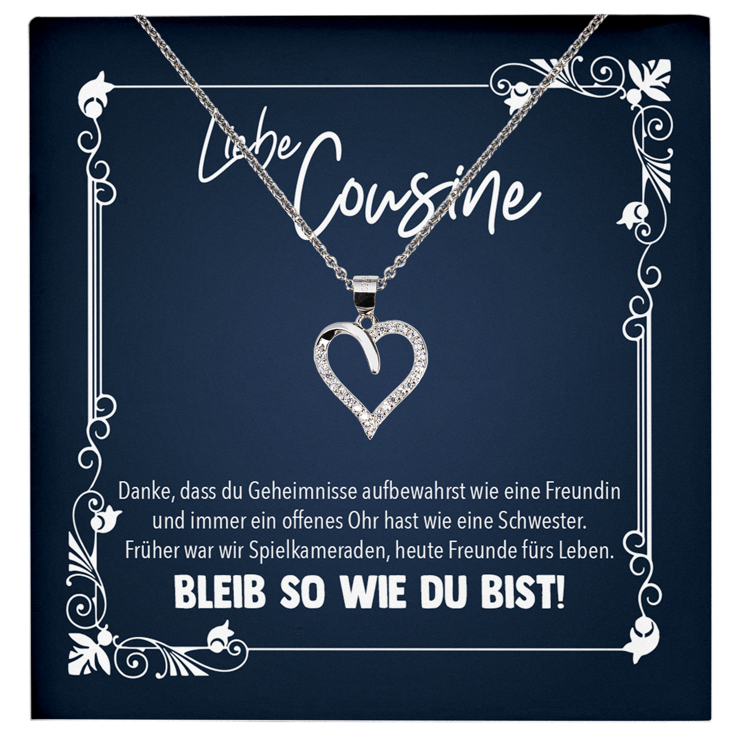 22Feels® Cousine Geschenk - Echt Silber 925/000 Schmuckset: Herz Halskette mit Botschaftskarte-Schmuck mit Botschaftskarte - Herz21-22Feels