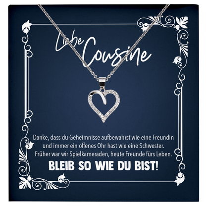 22Feels® Cousine Geschenk - Echt Silber 925/000 Schmuckset: Herz Halskette mit Botschaftskarte-Schmuck mit Botschaftskarte - Herz21-22Feels