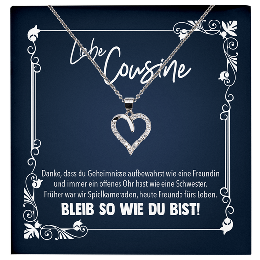 22Feels® Cousine Geschenk - Echt Silber 925/000 Schmuckset: Herz Halskette mit Botschaftskarte-Schmuck mit Botschaftskarte - Herz21-22Feels
