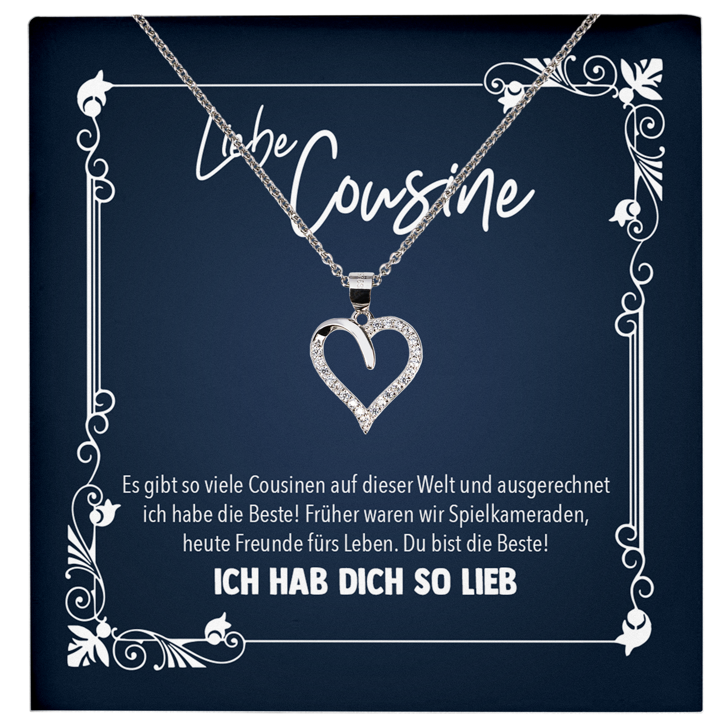 22Feels® Cousine Geschenk - Echt Silber 925/000 Schmuckset: Herz Halskette mit Botschaftskarte-Schmuck mit Botschaftskarte - Herz21-22Feels