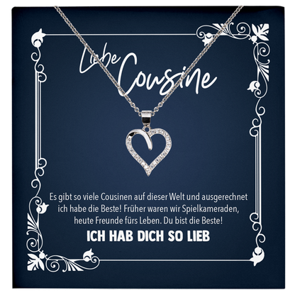 22Feels® Cousine Geschenk - Echt Silber 925/000 Schmuckset: Herz Halskette mit Botschaftskarte-Schmuck mit Botschaftskarte - Herz21-22Feels